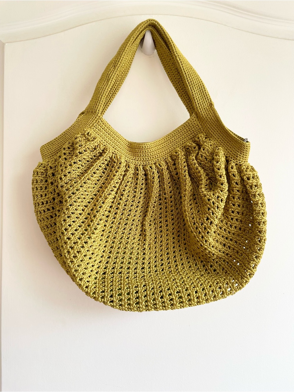 Women’s Crochet Knit Hobo Shoulder Bag Purse Chartreuse Green Boho Artsy
